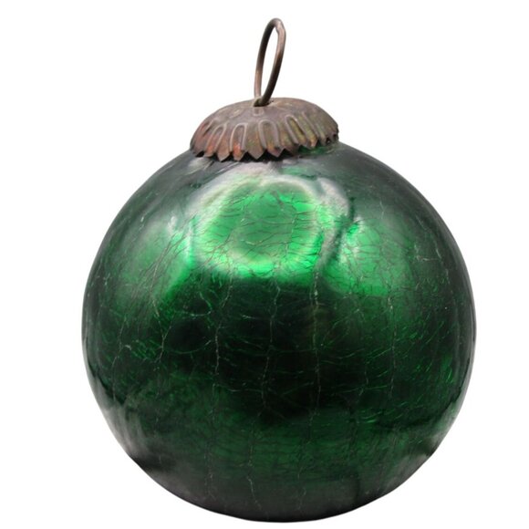 Vintage Green Crackle Glass Mercury Style Christmas Ornament Metal Cap GUC - Picture 8 of 8